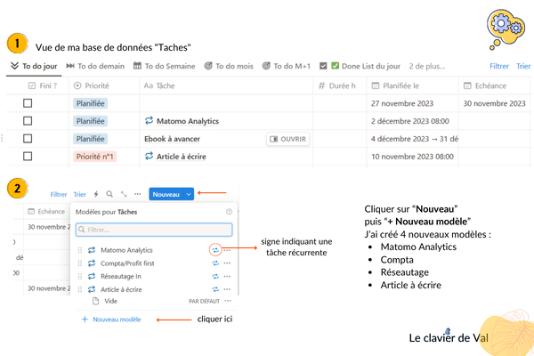 Automatisation dans Notion - vue 1 du process