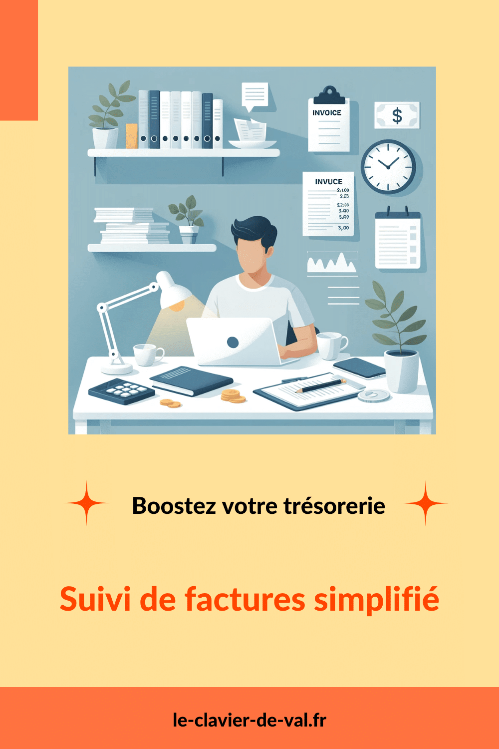 illustration vectorielle montrant un entrepreneur travaillant sur un ordinateur portable avec des factures et des documents financiers autour de lui