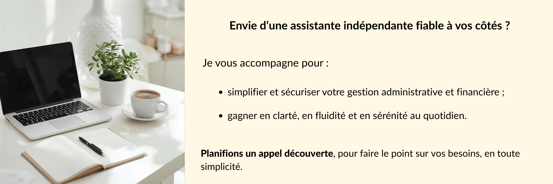 Échange découverte Appel à l'action pour un appel découverte avec une assistante indépendante pour les TPE