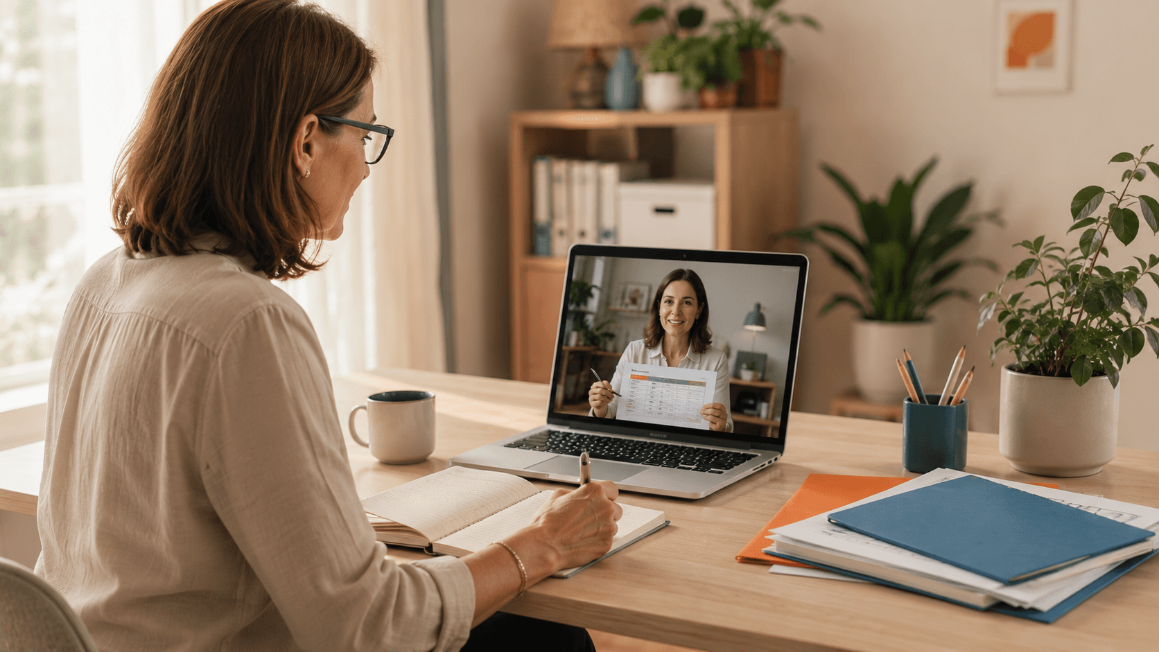 Une collaboration à distance au service de votre entreprise Dirigeante de TPE échangeant à distance avec une assistante indépendante pour organiser sa gestion administrative et financière.