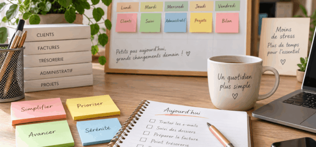 Comment mieux organiser votre TPE pour gagner en sérénité ? Bureau organisé avec planning, checklist et post-it pour mieux organiser sa TPE